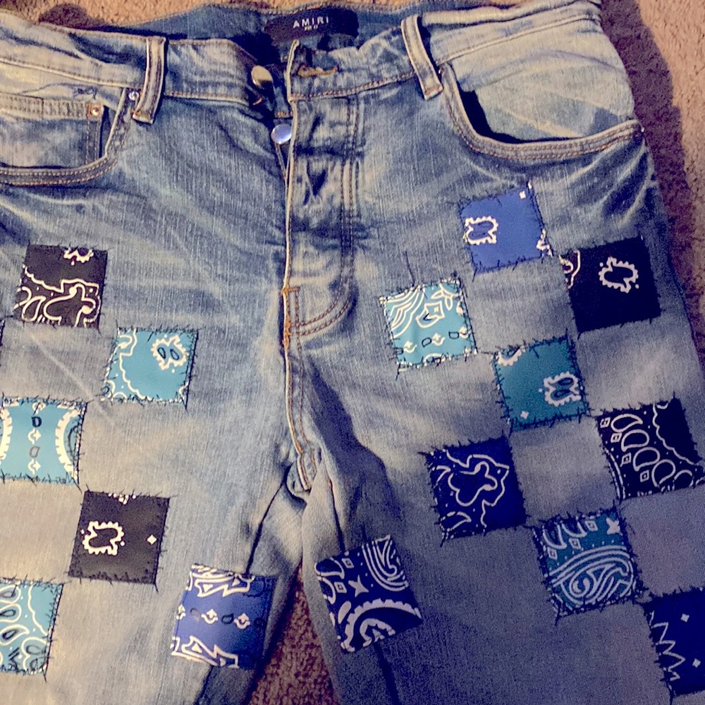 Amiri leather bandana patch jeans